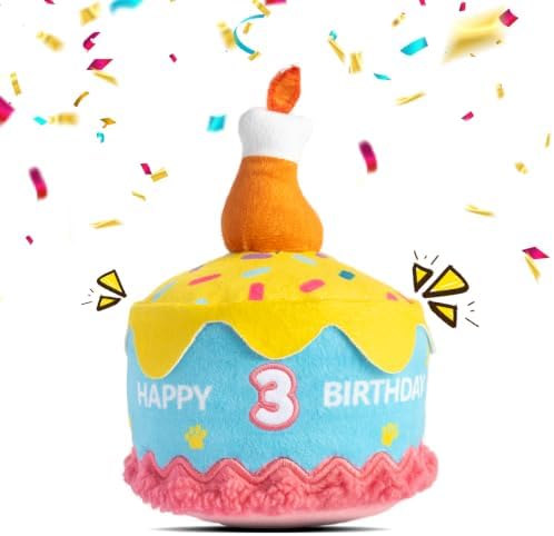 Dog Birthday Cake Toy Decorations, Larger Squeaky Plush Dog Cake Toys