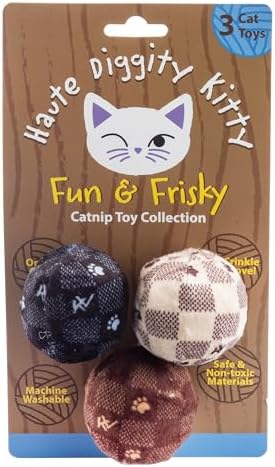 Haute Diggity Kitty Vuiton Checker Balls Set, Soft Plush Cat Toys