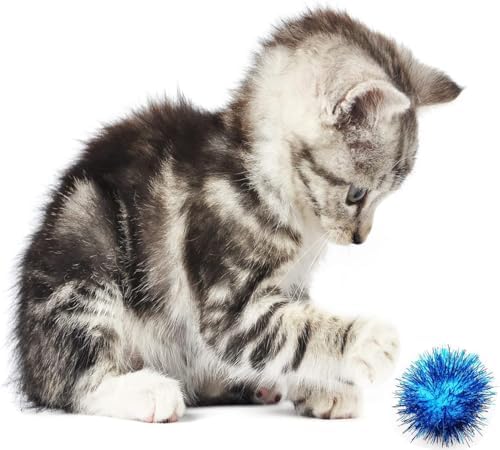 40 Pcs 2 Inch Assorted Color Flash Ball Cat's Favorite Toy Ball Tinsel Pom Poms Flash for Kittens Exercise and Multiple Cats Play and Chase