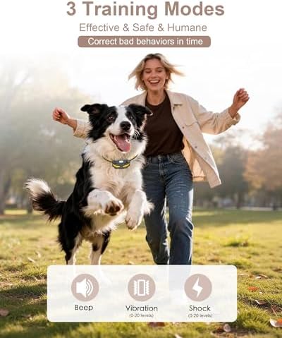 Dog Shock Collar with Remote Control for Small Medium Large Dogs, 3300FT Waterproof Rechargeable Dog Training Collar with 20 Adjustable Shock & Vibration Levels, Beep, LED Light & Safety Lock
