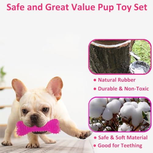 Beiker 20 Pack Pink Puppy Chew Toys, Dog Teething Toys for Puppies | Puppy Teething Rings and Ropes for Small Dogs, Rubber Toy Bundle for Puppy Busy, Cute Interactive Pet Balls for Small Breed