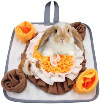 Rabbit Foraging Mat Bunny Enrichment Toys for Small Animals, Snuffle Mat with Anti-Slip Bottom, Slow Feeder Treat Dispenser for Bunnies, Guinea Pigs, Hamsters, Chinchillas, Hedgehog