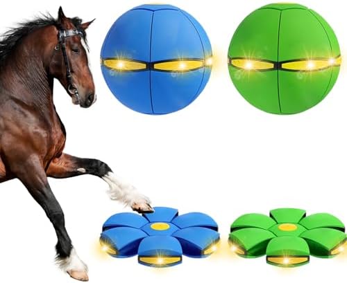 2PCS Magic Bouncing Ball, Magic Meta - Ball, Children's Magic Bouncing Balls, Doggy Disc Ball, Flying Saucer Ball, Parent-Child Interaction with Lights for Indoor & Outdoor Play Green and Blue