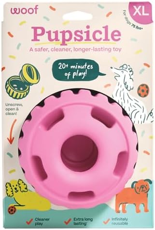 WOOF Pupsicle Interactive Dog Ball Toy for Dogs XL 75 lbs & Up - Pink | Long-lasting enrichment toy for extra-large dogs, easy-fill design, low-mess play, made of natural rubber, easy to clean