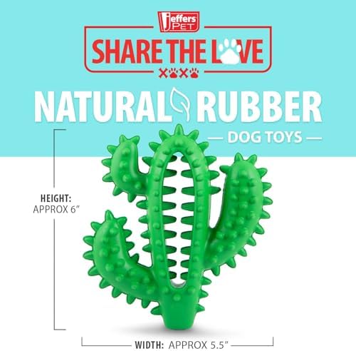 Jeffers Pet Natural Rubber Dog Chew Toy – Green Dental Cactus, Medium – Vanilla Scent, Durable, Non-Toxic, Dishwasher Safe, Interactive Fetch, Tug Toy & Dental Play - Perfect for Training