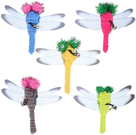UEETEK Dragonfly Cat Toy Replacement Heads 5 pcs Cat Teaser Wand Refills Interactive Fishing Pole Toy Attachment Safe Material Indoor Play for Cats and Kittens 4.72 X 5.90 X 0.78 in
