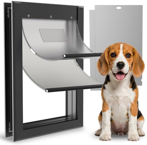 Aluminum Alloy Dog Door, 2 Flap Insulation/Thermal Insulation, Doggy Door for Large Dogs, Closure Panel with Safety Locks