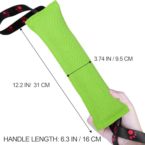 ToLanbbt Dog Tug Toy Bite Jute Pillow Pull Toy with 2 Strong Handles Perfect for Tug of War, Puppy Interactive Play, Tear Resistant Bite Training for Small Medium Large Dogs (Bright Green-Footprint)