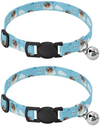 2 Pack Cat Collars Cute Pugs Aviator Kitten Collar with Bell, Adjustable Length 10.6" to 17.1"