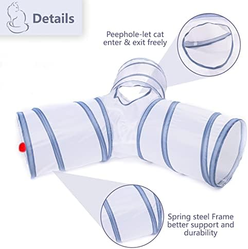 Cat Tunnel, Collapsible Tube with 1 Play Ball Toys, 3 Ways Tunnels for Indoor Cats, Puppy, Kitty, Kitten, Rabbit (White and Gray)