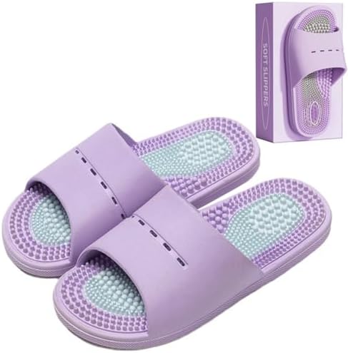 Acupressure Massage Slippers Acupressure Foot Massager Shoes Reflexology Sandals Gift for Men Women Reduce Feet Neuropathy Pain Relief and Tension (Light Purple,US Women 6.5-7.5/Men 5-6)