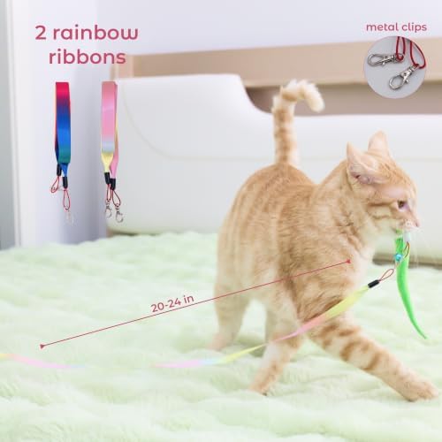 Interactive Cat Wand Toy with Feather Refills, Cat Teaser Toy for Kittens