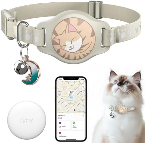 Cat Tracker Collar - Tracking Pet Collar with Finder Tag Waterproof, No Monthly Fee, Compatible with Apple Find My (iOS Only), Light Khaki