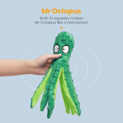 HGB Squeaky Dog Toys No Stuffing Octopus Crinkle for Large Medium Small Dog
