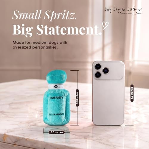Dog Diggin Designs Sniffany & Co Pawfum Plush Dog Toy Bottle | Luxury-Inspired Parody Perfume Bottle with Built-in Squeaker, Soft Plush Fashion Dog Toy – Prêt-à-Porter Playtime Essential
