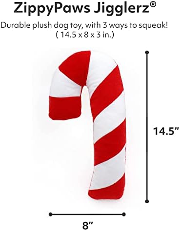 ZippyPaws, Holiday Jigglerz Candy Cane Dog Toy, 1 Count
