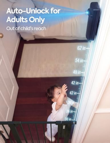 Babelio Smart Baby Gate with Auto-Unlock/Close, Pressure Mounted No Drill for Doorways/Top of Stairs. Pet/Dog Door Wide Walk Thru w/Infrared Sensor & Safety Alert (Black, 30.3-41.7" W, 30" H)