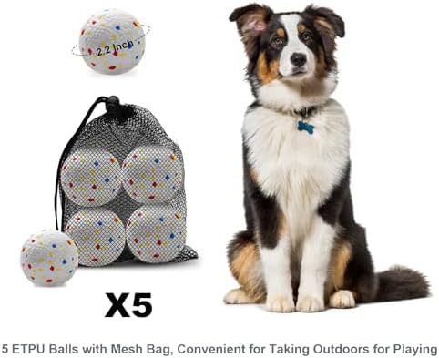 Dog Toy Balls 2.2 Inch, Indestructible Dogs Balls 5 Pack for Aggressive Chewers, Durable Interactive Toys for Small and Medium Puppy, Perfect for 2.2" Automatic Dog Ball Launcher (ETPU Material)