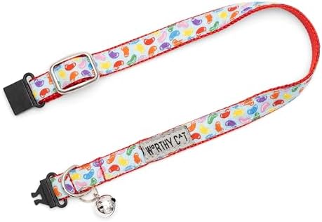 THE WORTHY DOG Summer Patterns, Breakaway Cat Collar with Bell, Blue