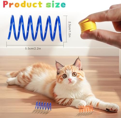 135 Pack 9 Colors Cat Spring Toys, Interactive Coil Plastic Spiral Spring Cat Toys for Indoor Cats Hunting, Biting, Swatting, and Active Play