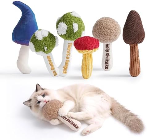 5 Pack Catnip Toys, Cat Toys with Catnip & Silvervine, Colorful Mushroom Kitten Teething & Cat Chew Toys with Different Textures, Funny Cat Kicking Toys for Indoor Cats