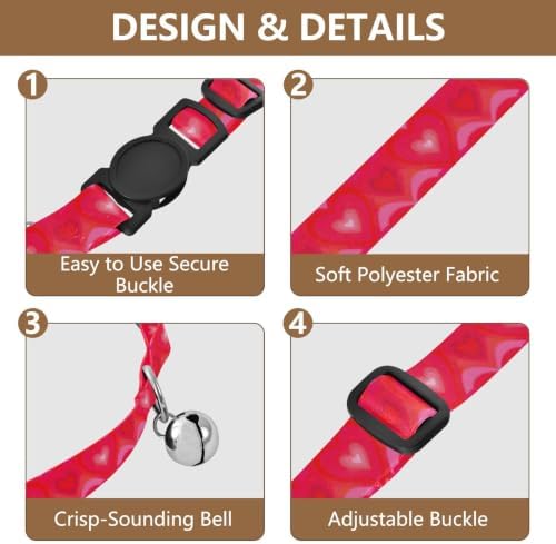 Retro Hearts Red Adjustable Buckle Dog Collar 2 Pack Lightweight Small Dog Collar