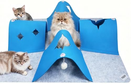 4-Way Cat Tunnels for Indoor Cats, Interactive Toys with Plush Ball