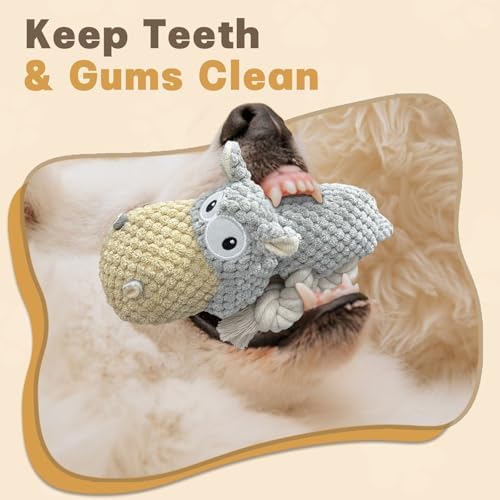 TOOPTATE Hippo Squeaky Dog Toy, Gray, Medium