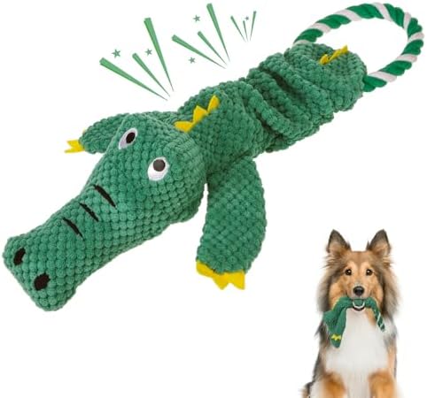 KOOLTAIL Alligator Dog Toys, Tough Plush Dog Chew & Squeaky Toys with Crinkle Paper, Interactive Training & Tug of War Puppy Teething Toy for Indoor Outdoor Play, Pet Toy for Small Medium Large Dogs