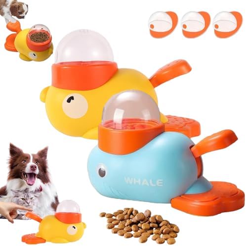 Cat Treat Slot Machine, Duck Cat Treat Dispenser, Pet Dog Slow Puzzle Feeder, for Dogs & Cats, Interactive Slow Feeder Toy (Yellow+Blue)