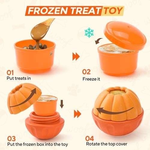 LIFLIX Dog Enrichment Toys, Dog Frozen Treat Toys, Interactive Dog Toys for Large Breeds, Treat Dispensing Dog Toys in Orange Shape