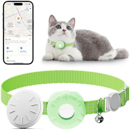 Pet Tracker for Cats, Works with Any Collar, Pet Tracker Compatible with Apple Find My App (Only iOS), No Monthly Fee, Light Green