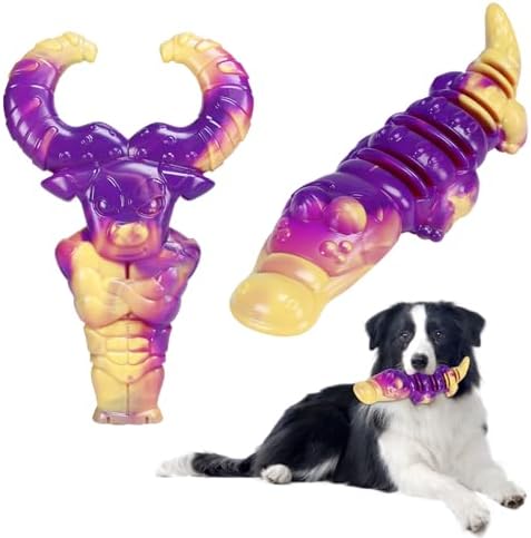 Indestructible Dog Toys for Aggressive Chewers, Tough Dog Toys for Large Dogs, Durable Dog Chew Toys to Keep Them Busy, Interactive Aggressive Chew Toys for Medium Dogs, Beef Flavor (Cro+Bull)