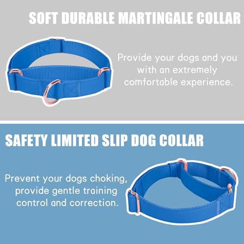 Soft Leather Martingale Dog Collar - Adjustable Rose Gold Limited Slip Collars [Easy to Clean], Stylish Durable Heavy Duty Nylon No Pull Training Collar for Small Medium Large Dogs XS Dark Blue