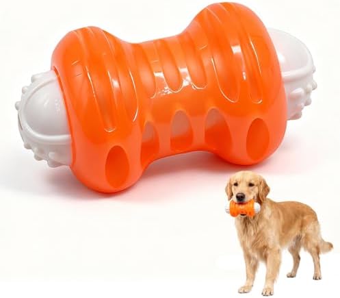 Dog Chew Toy – Durable Silicone Squeaky Toy for Dogs, Interactive Puppy Teething Toy, Dental Cleaning Chew & Fetch Toy for Small Medium Large Dogs (Medium, Dumbbell)