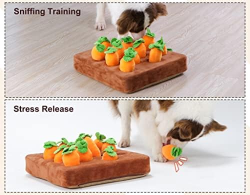 Squeak Carrot Snuffle Mat & Puzzle Toy for Dogs Enrichment with 12 Carrots