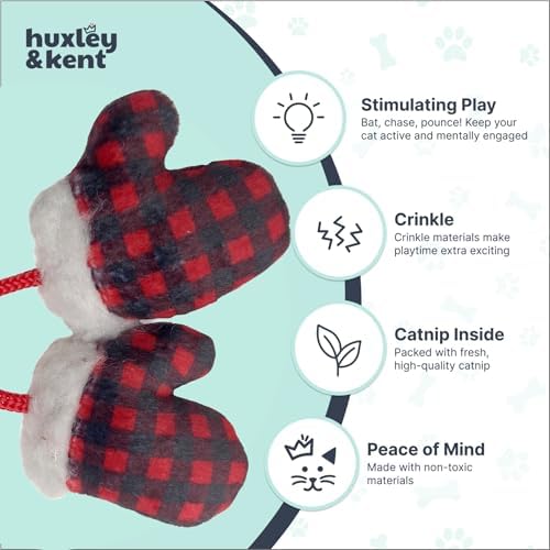 Huxley & Kent Plush Crinkle Catnip Cat Toy, Mittens for Kittens