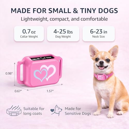 Bark Collar for Small Dogs 5-15 lbs with Magnetic Charging – No Shock, 3 Beep & Vibration Modes, 5 Sensitivity Levels - Humane Stop Anti-Barking Device - Dog Training Bark Collar (Candy Pink)