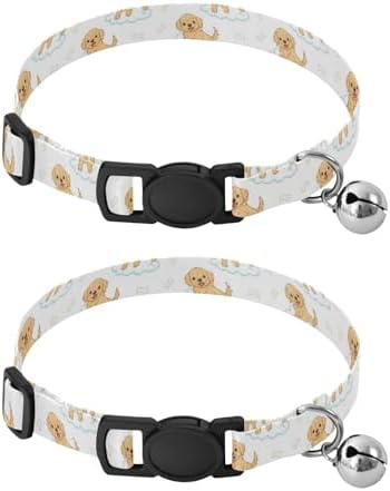 Cute Dogs White Easy to Clean Cats Collar 2 Pack Collars for Cats