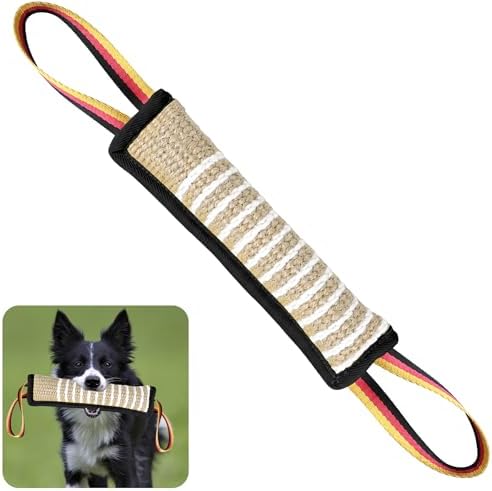 ToLanbbt Dog Tug Toy Dog Bite Jute Pillow Pull Toy with 2 Strong Handles Perfect for Tug of War, Puppy Interactive Play, Tear Resistant Bite Training Toys for Small Medium Large Dogs (Black Flag)