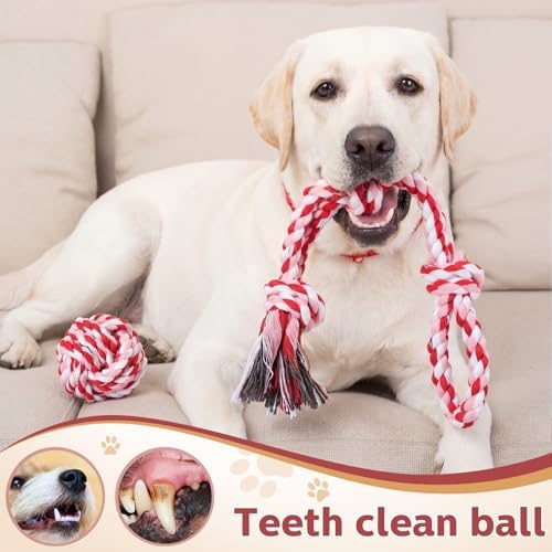 18 Pcs Dog Rope Toys Set Interactive Cotton Chew Toys for Aggressive Chewers Pink 3 Knots Rope Balls for Medium Small Dog Puppy Tug of War Pet Teeth Cleaning Fun Training Birthday Gifts