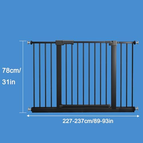 Smart Auto-Close Pet Gate for Dogs & Cats, Escape-Proof 3-Lock Heavy-Duty Stair Gate, 180° Swing Adjustable Dog Gate for Doorways & Stairs(Size:227-237cm/89-93in,Color:Black)