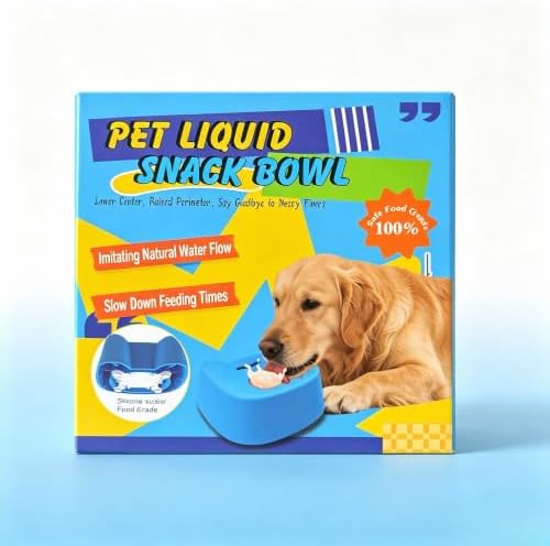 Dog Lick Bowl with Rolling Ball, Slow Feeder for Liquid Treats, Anti-Slip Interactive Dog Toy for Yogurt, Bone Broth & Milk, Anxiety Relief & Post-Op Nutrition, Large Medium Small Breeds (Blue)