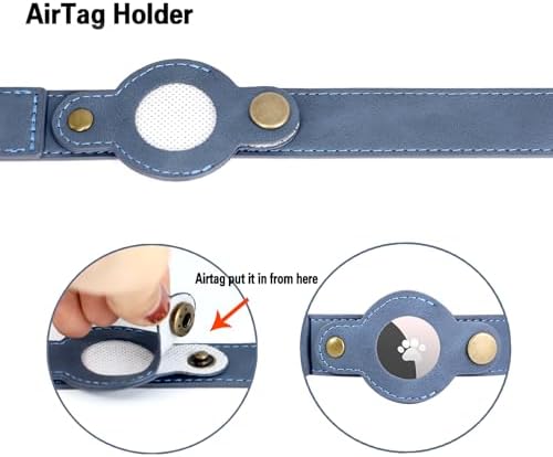 Airtag Dog Collar,PU Leather Collar with Airtag Holder for Large Dogs(Blue)