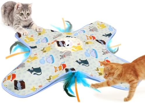 DFQ Interactive Cat Toy for Indoor Cats, Rechargeable Touch Activated Moving Feather Wand, Automatic Cat Enrichment Toy for Bored Indoor Cats, Kittens and Adult Cats (Yellow)