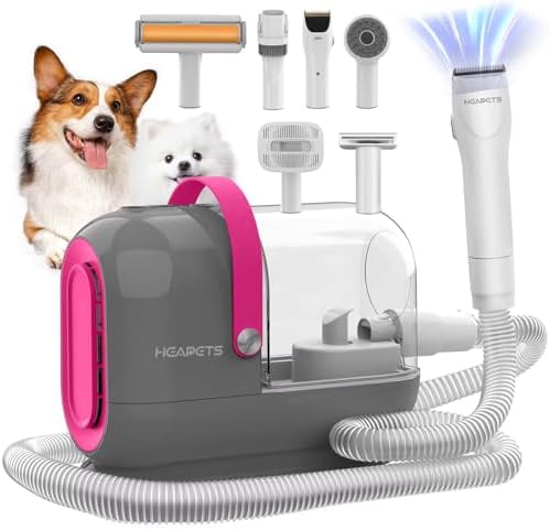 HEAPETS Dog Grooming Vacuum Kit - 3L Vacuum with 7 Tools, Low Noise Electric Clipper and Brush for Pet Shedding at Home, Gray
