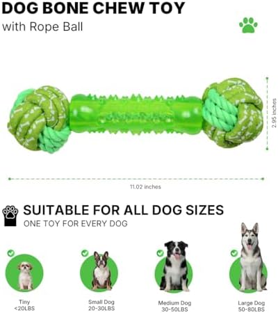 Dog Toys with Rope Ball, Dog Bone Toys with Teeth Cleaning, Dog Chew Toys