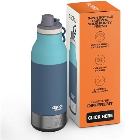 Asobu Buddy Bottle a Stainless Steel Insulated Water Bottle for with Removable Dog Water Bowl and Dog Food and Treat Storage Bowl (Pastel Green, 34 Oz)