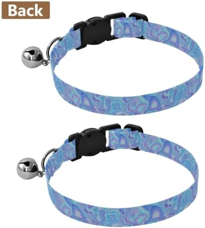 2 Pack Kitten Collar Swirling Marble Blue Cat Collars with Bell, Adjustable 10.6 to 17.1 Inches