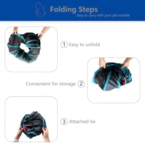 8-Shaped Cat Tunnel Toy Interactive Foldable Playhouse Maze Toys for Cats, Kittens, Rabbits & Small Pets with Playing Balls Collapsible Play Tube for Indoor Fun & Exercise (Blue)